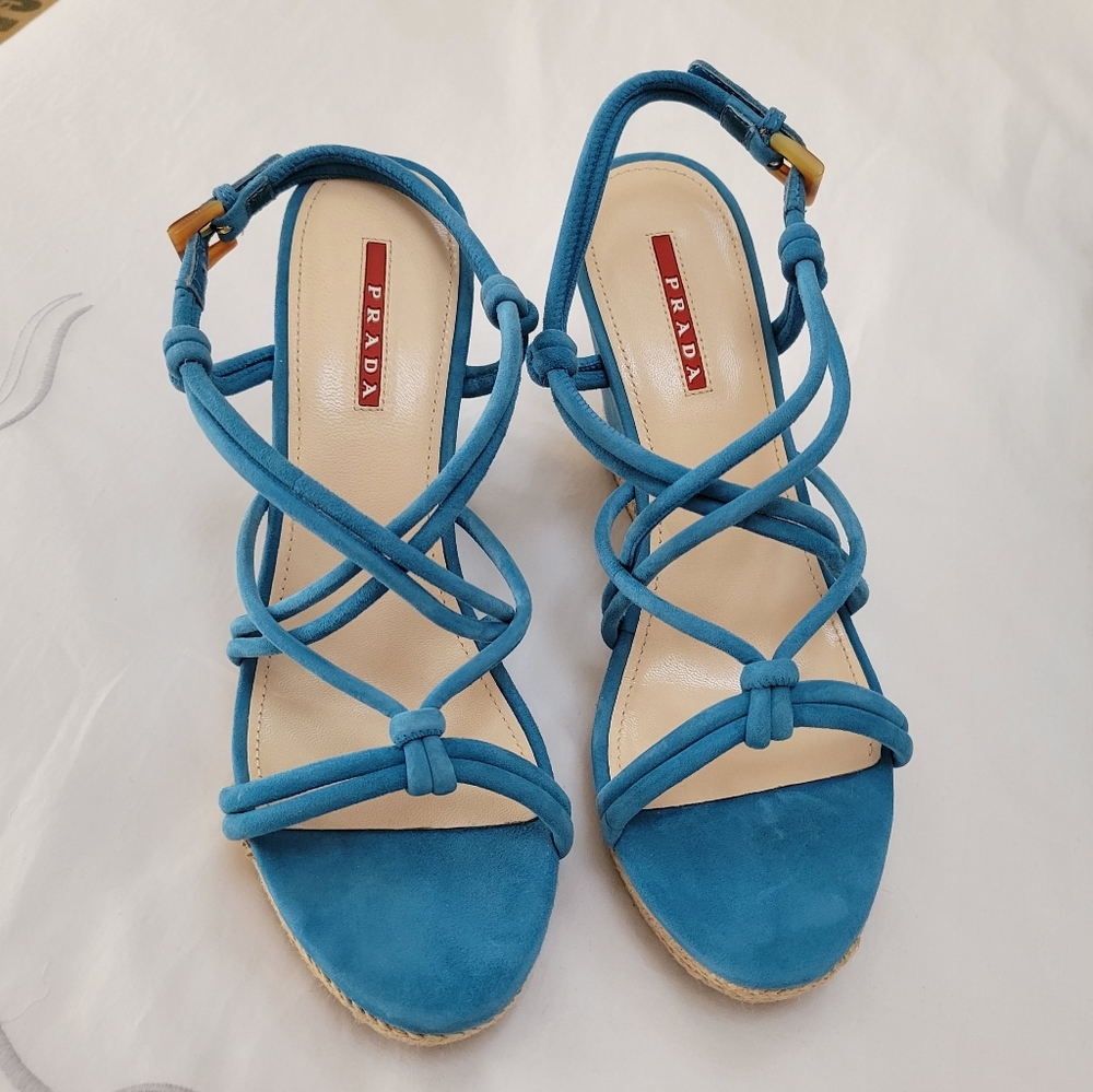 Prada Blue Suede Wedges (retail $490)